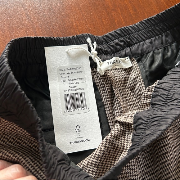Thakoon Smocked Waist Plaid Pull On Pants in Brown Combo, Size 6, New with Tag - Picture 4 of 9